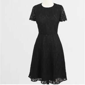 J. Crew Fit & Flare Lace Black Dress Short Sleeve Size 6 Petite